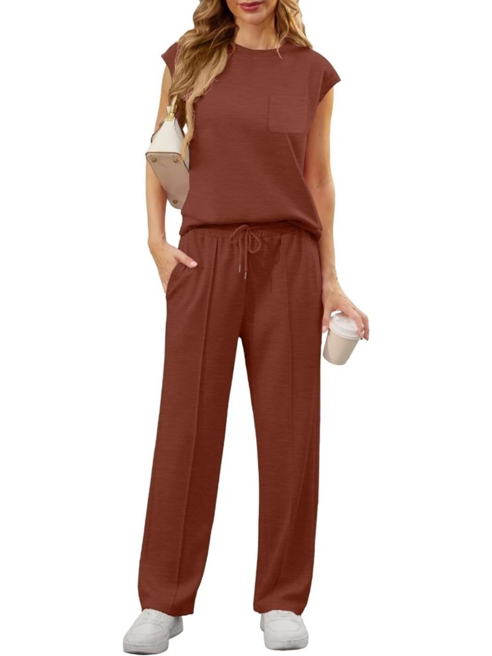 Chic 2-Piece Summer Lounge Set for Women | Sleeveless Wide Leg Tracksuit with